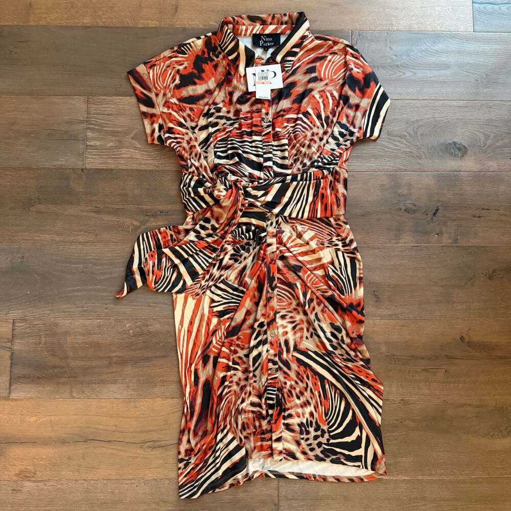 Nina Parker Collar Shirtdress Tie-Front Ruched Button Down ~ Size 2X ~ NWT